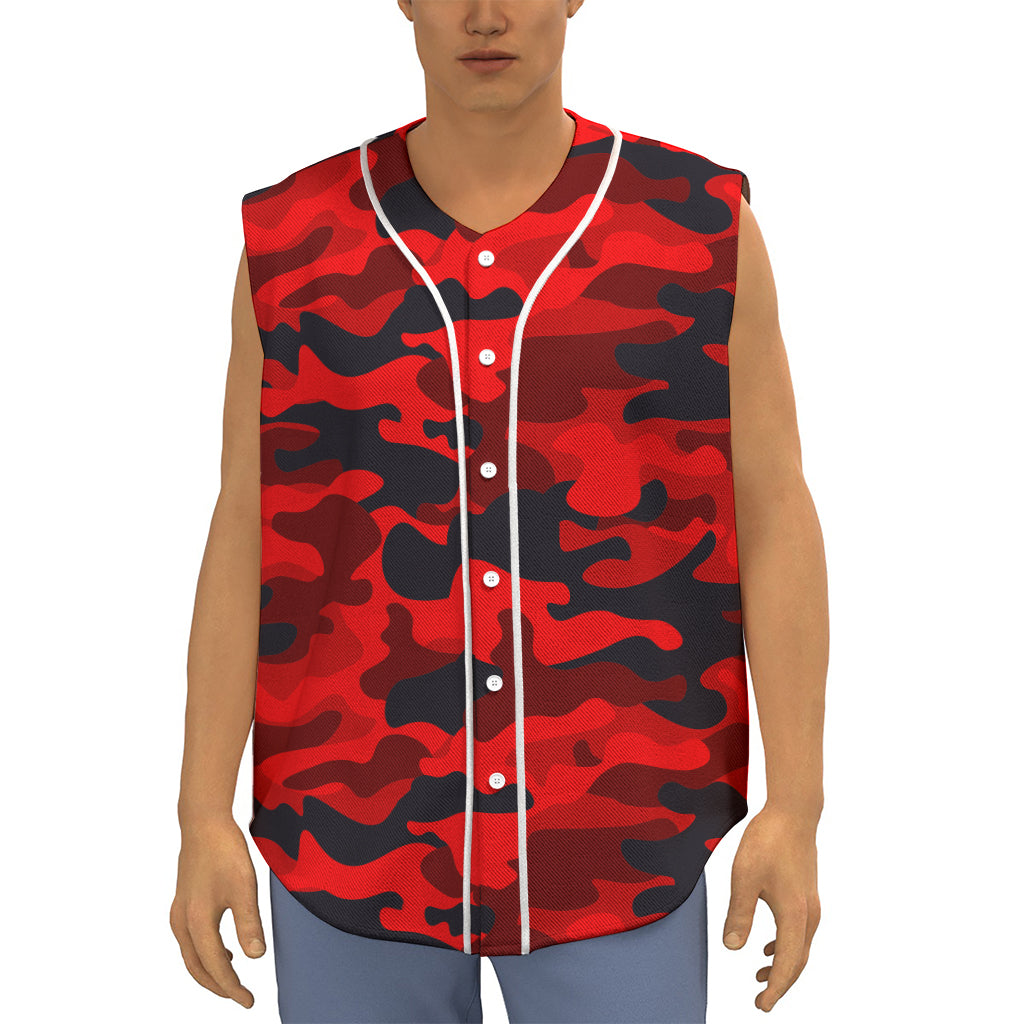 Red And Black Camouflage Print Sleeveless Baseball Jersey