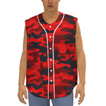 Red And Black Camouflage Print Sleeveless Baseball Jersey