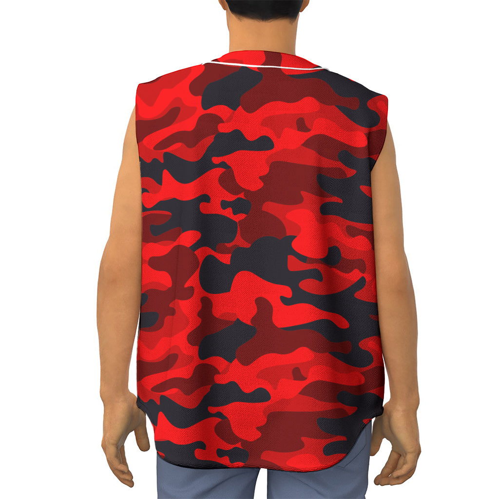 Red And Black Camouflage Print Sleeveless Baseball Jersey
