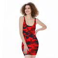 Red And Black Camouflage Print Sleeveless Bodycon Dress