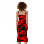 Red And Black Camouflage Print Slim Fit Midi Cami Dress