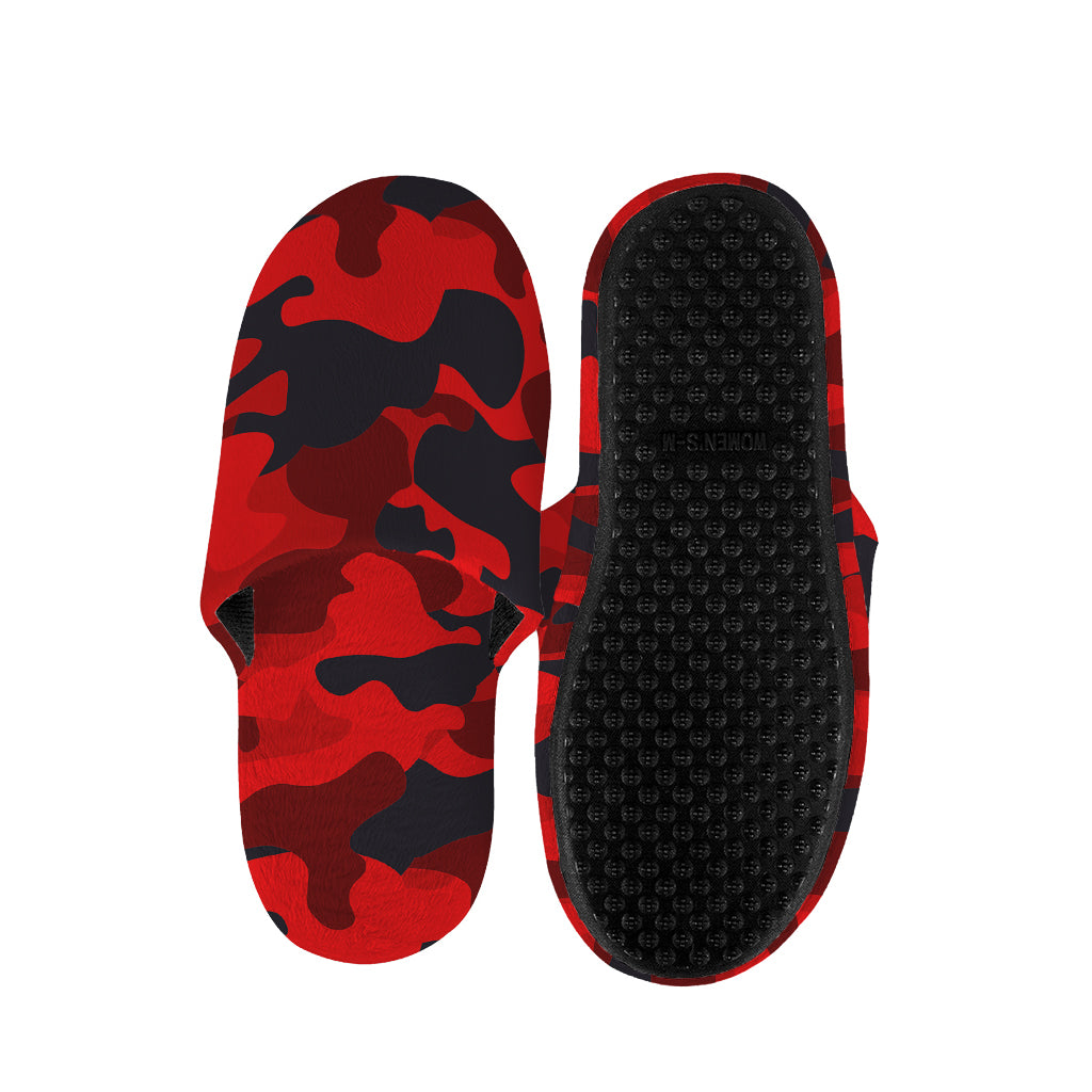 Red And Black Camouflage Print Slippers