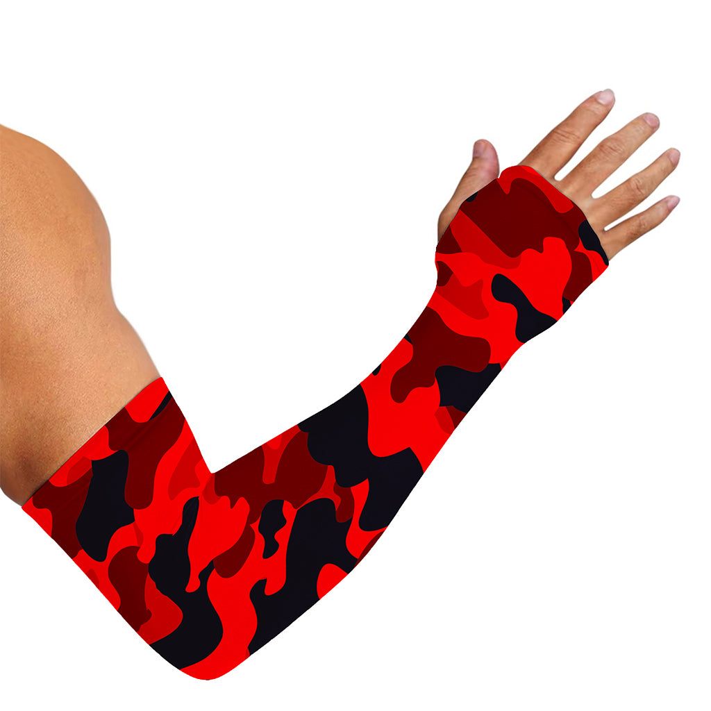 Red And Black Camouflage Print Sun Protection Arm Sleeves