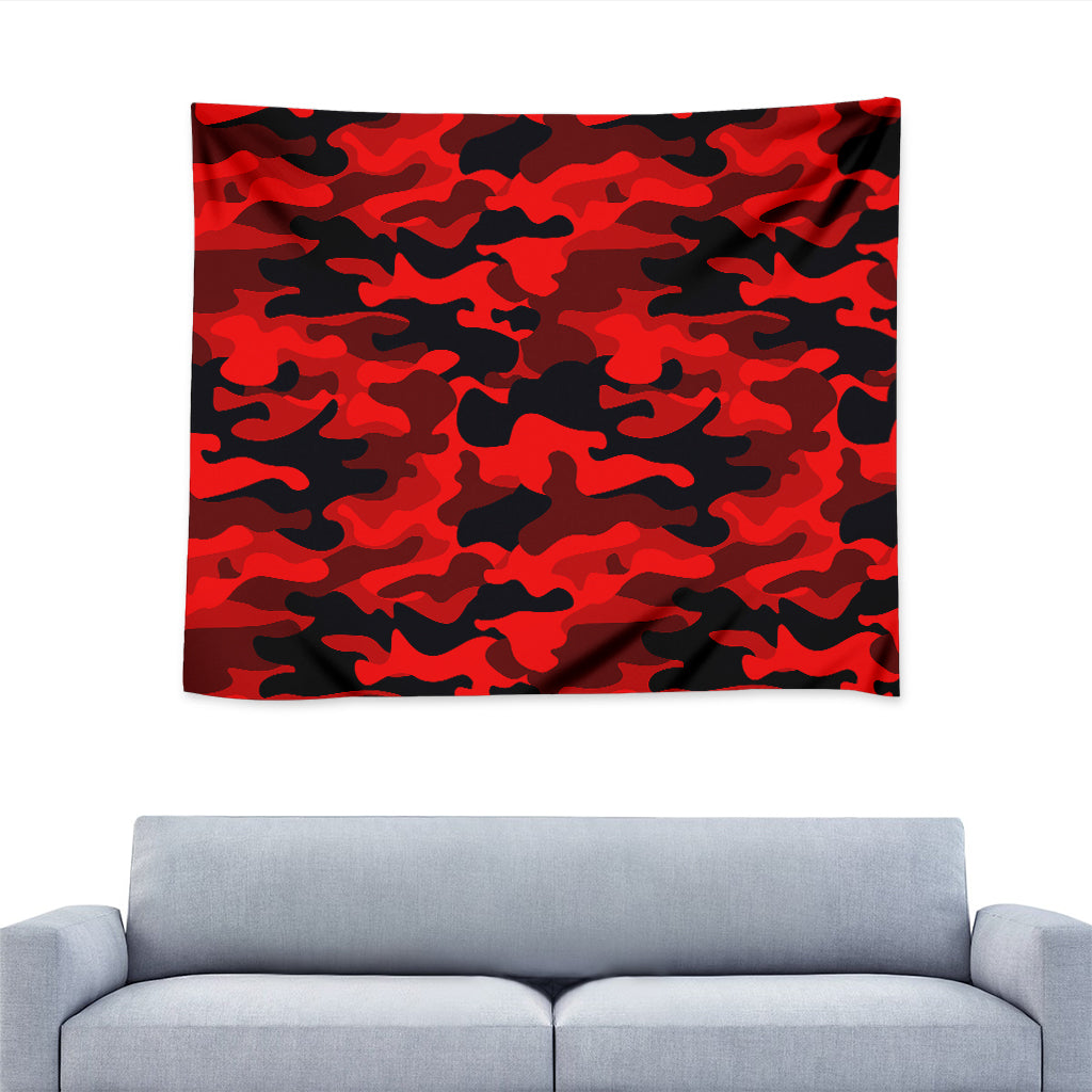 Red And Black Camouflage Print Tapestry