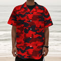 Red And Black Camouflage Print Textured Short Sleeve Shirt