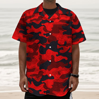 Red And Black Camouflage Print Textured Short Sleeve Shirt