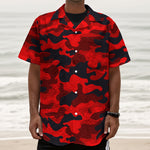 Red And Black Camouflage Print Textured Short Sleeve Shirt