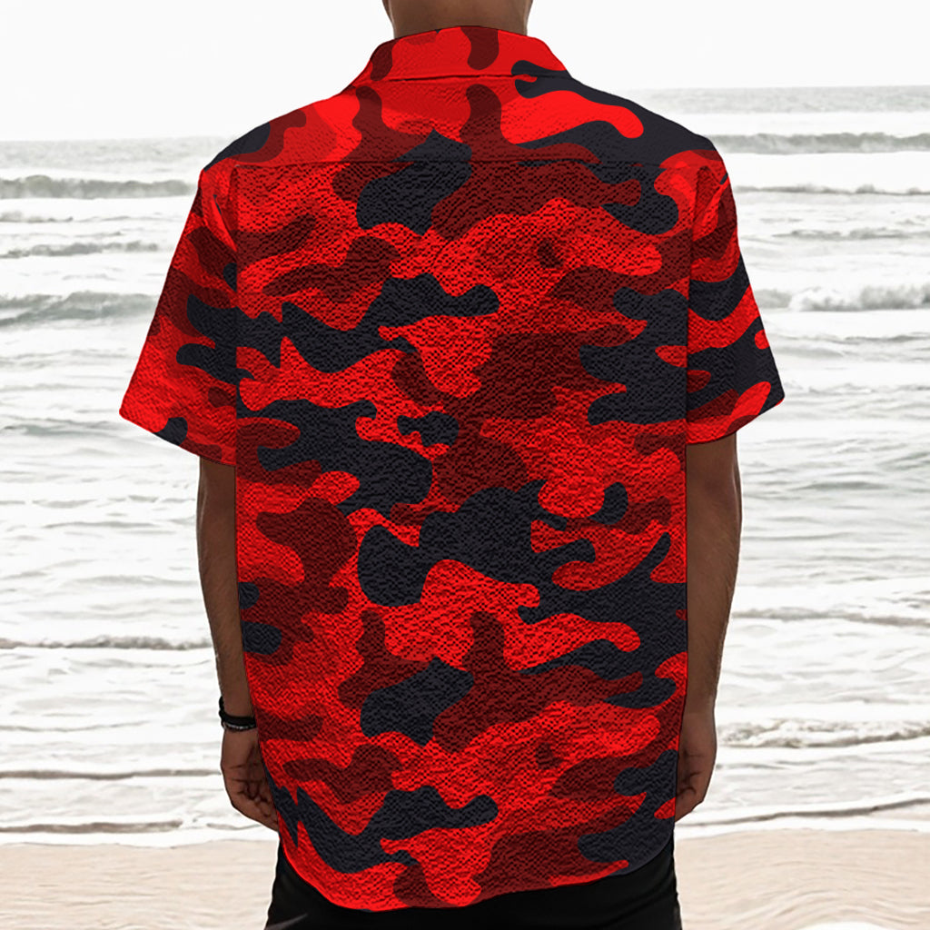 Red And Black Camouflage Print Textured Short Sleeve Shirt