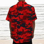 Red And Black Camouflage Print Textured Short Sleeve Shirt