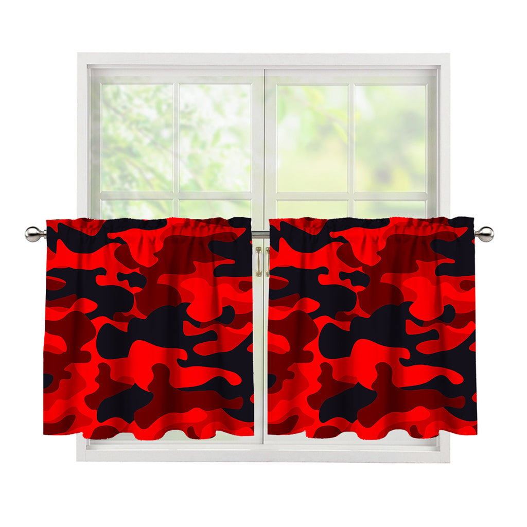 Red And Black Camouflage Print Tier Curtains