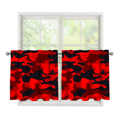 Red And Black Camouflage Print Tier Curtains