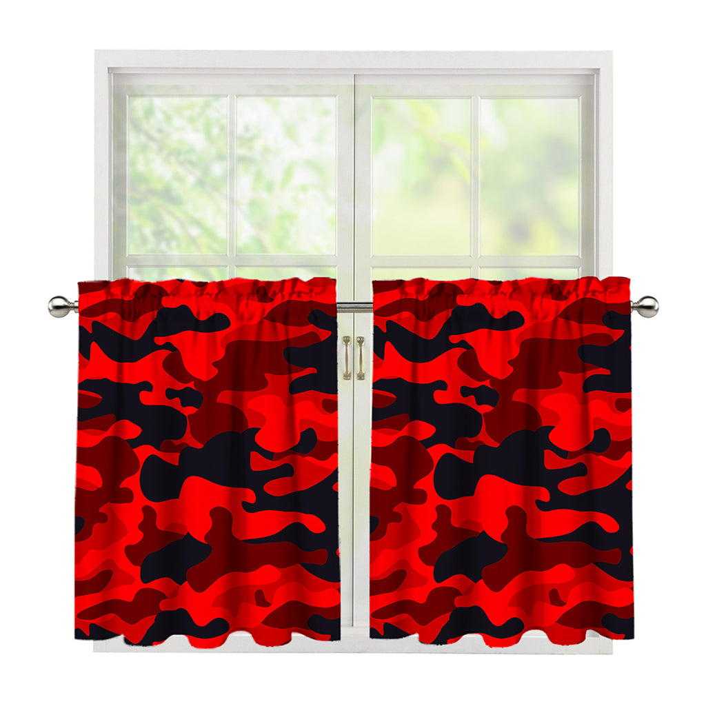 Red And Black Camouflage Print Tier Curtains