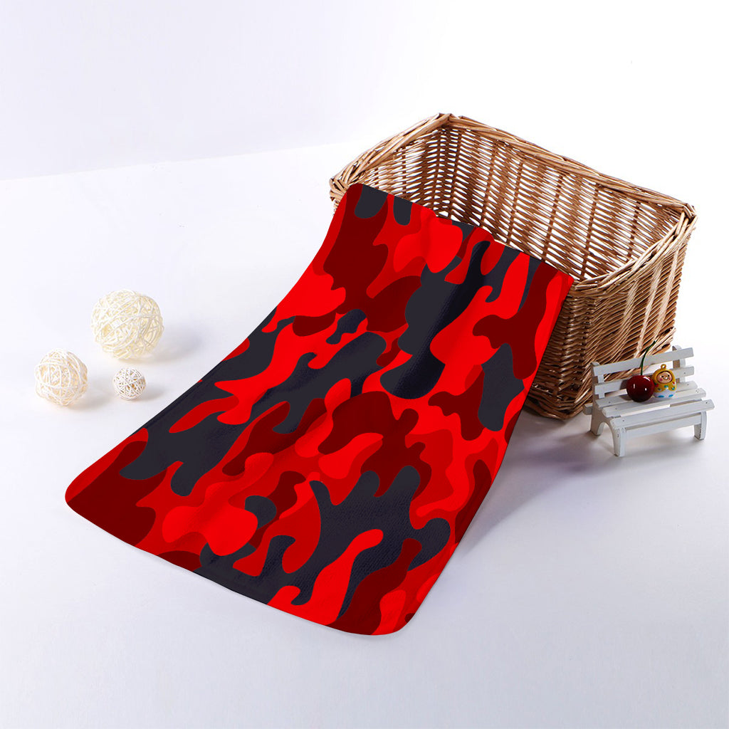 Red And Black Camouflage Print Towel