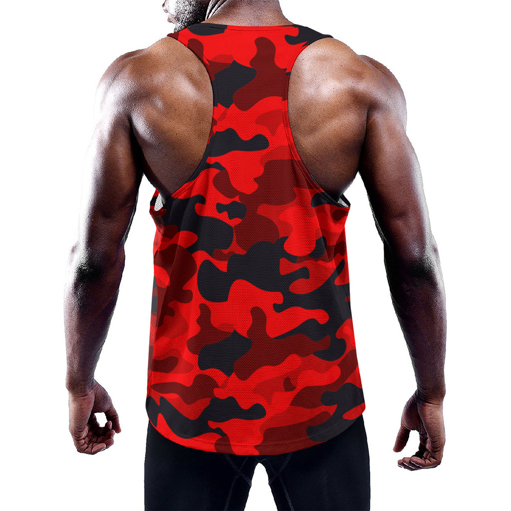 Red And Black Camouflage Print Training Tank Top