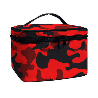 Red And Black Camouflage Print Travel Makeup Bag