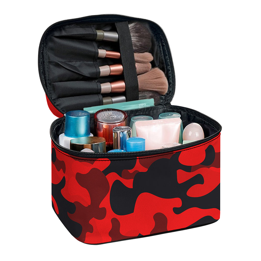 Red And Black Camouflage Print Travel Makeup Bag