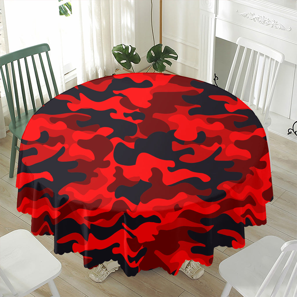 Red And Black Camouflage Print Waterproof Round Tablecloth
