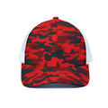 Red And Black Camouflage Print White Mesh Trucker Hat