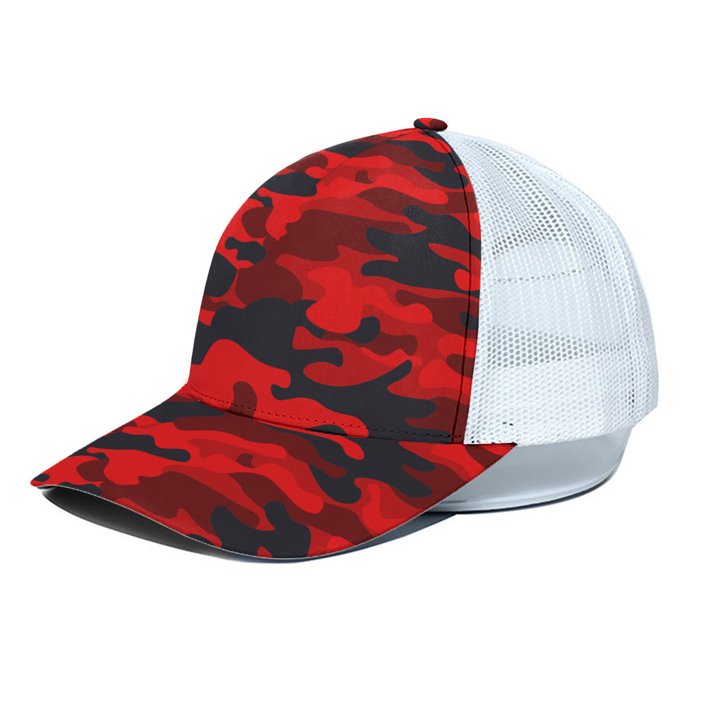 Red And Black Camouflage Print White Mesh Trucker Cap