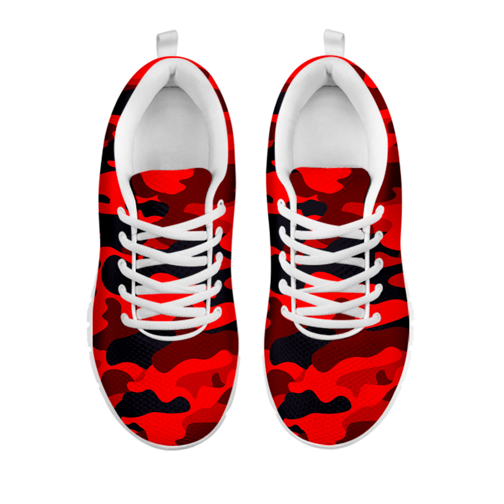 Red And Black Camouflage Print White Running Shoes