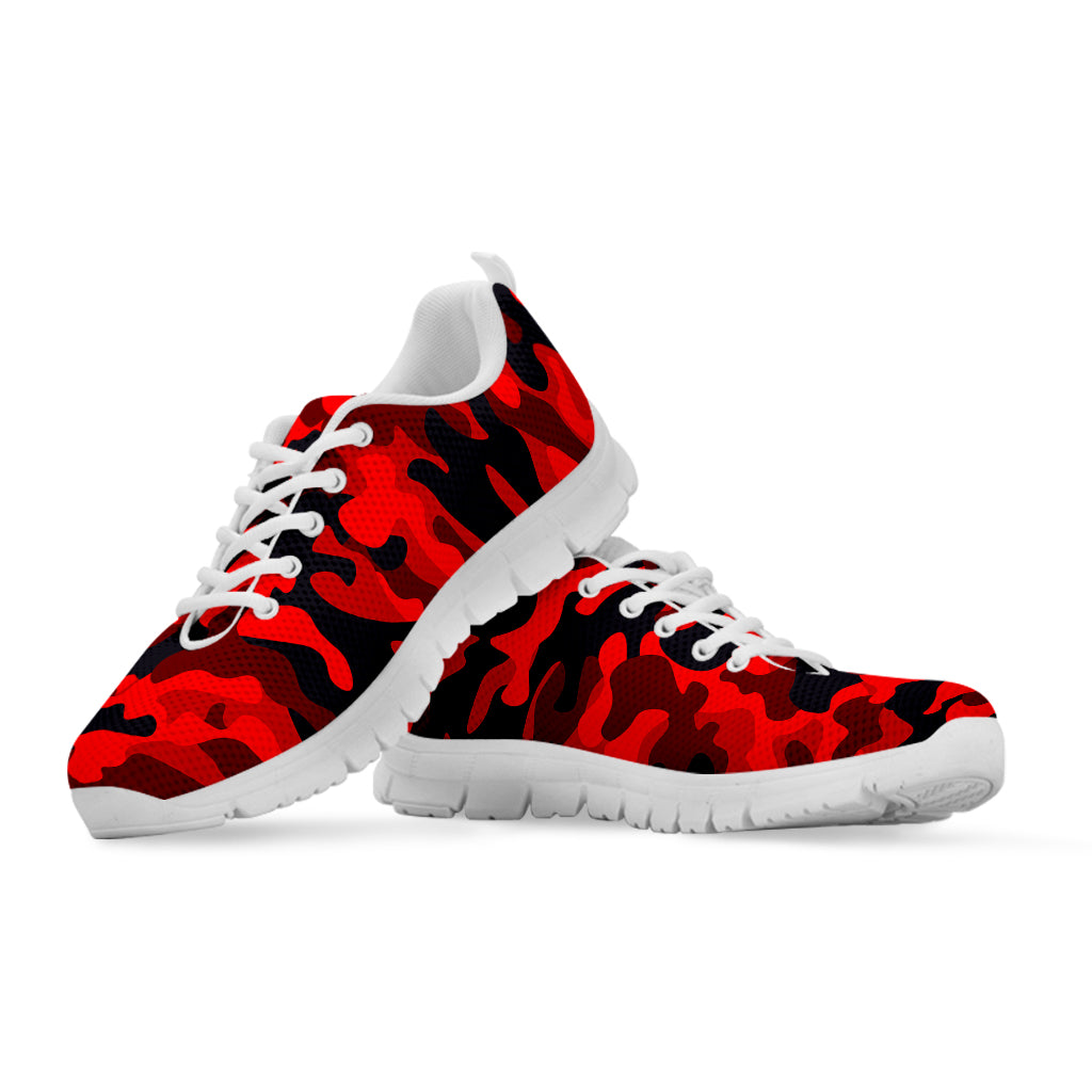 Red And Black Camouflage Print White Running Shoes