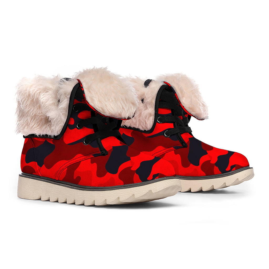 Red And Black Camouflage Print Winter Boots