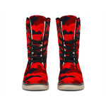 Red And Black Camouflage Print Winter Boots