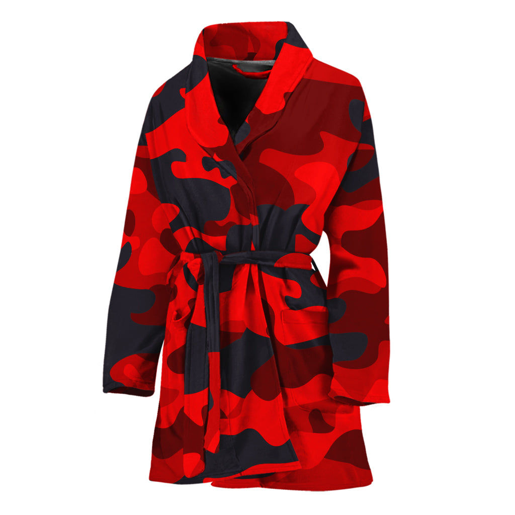 Red And Black Camouflage Print Women's Bathrobe