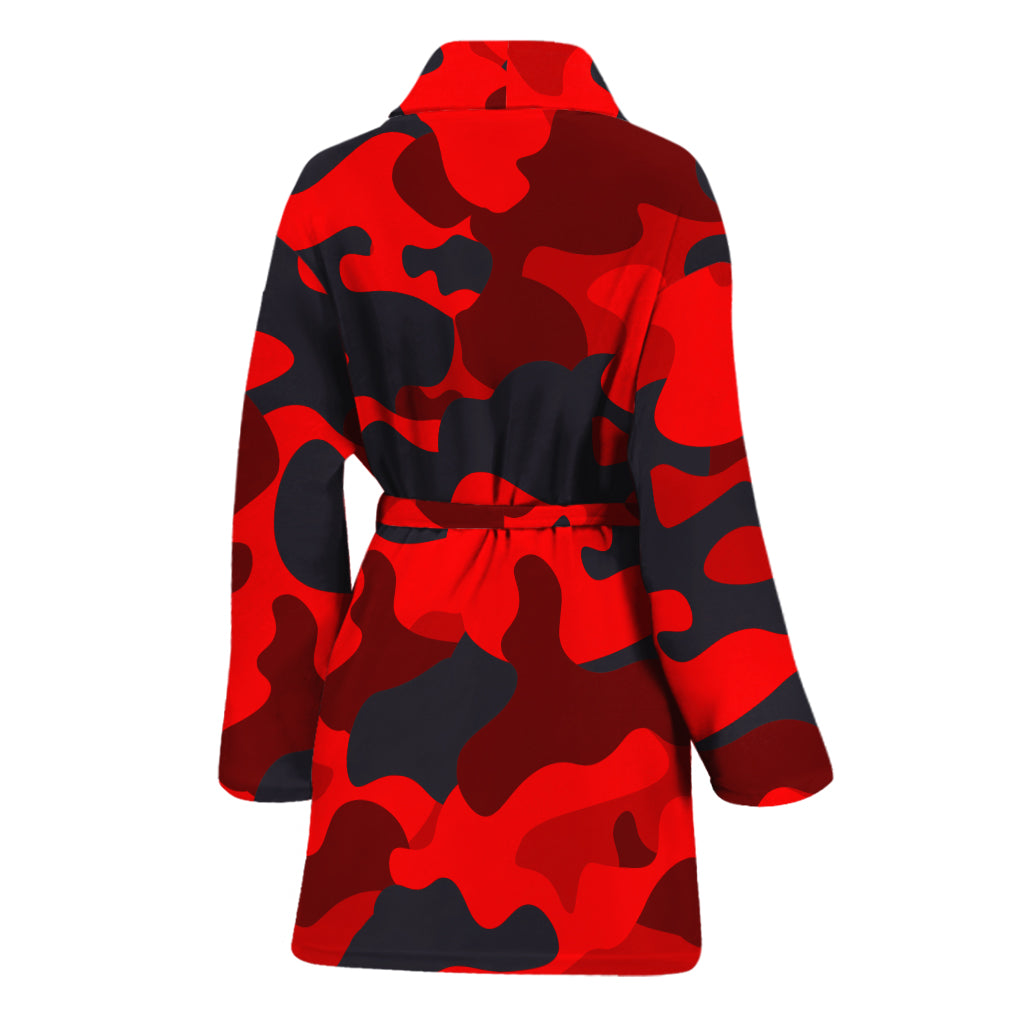 Red And Black Camouflage Print Women's Bathrobe