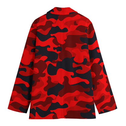 Red And Black Camouflage Print Women's Blazer