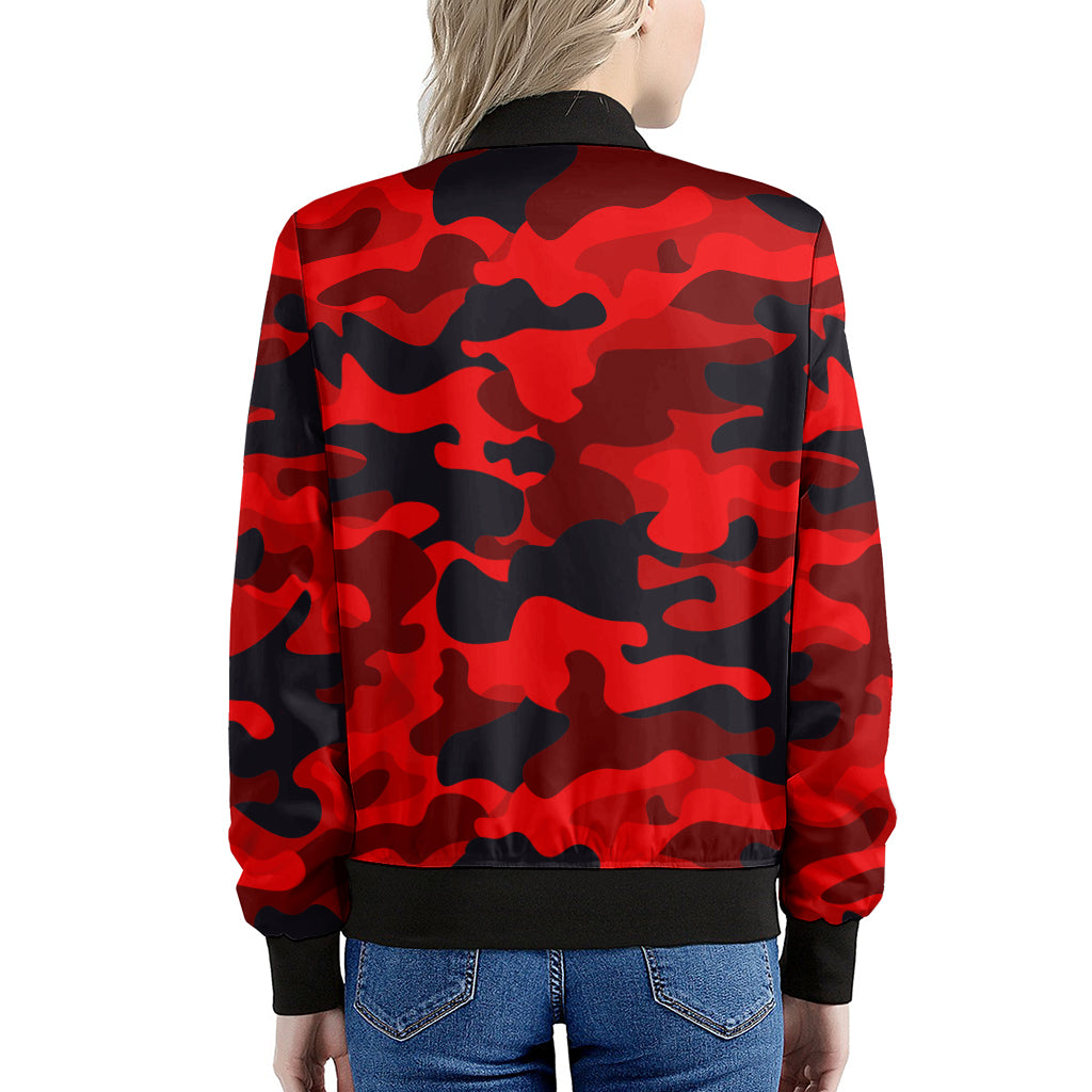 Red And Black Camouflage Print Women's Bomber Jacket