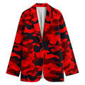 Red And Black Camouflage Print Women's Cotton Blazer