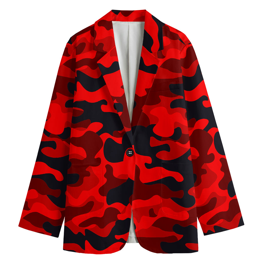 Red And Black Camouflage Print Women's Cotton Blazer