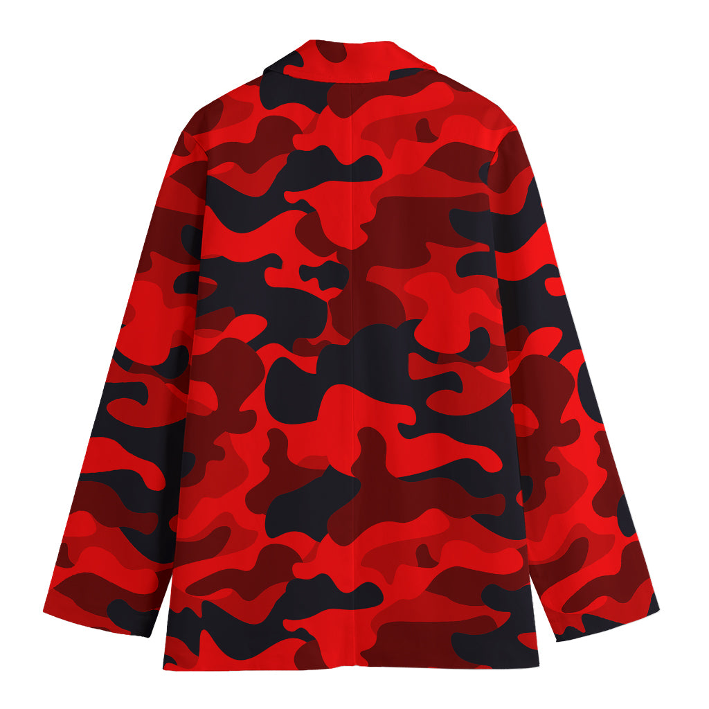 Red And Black Camouflage Print Women's Cotton Blazer