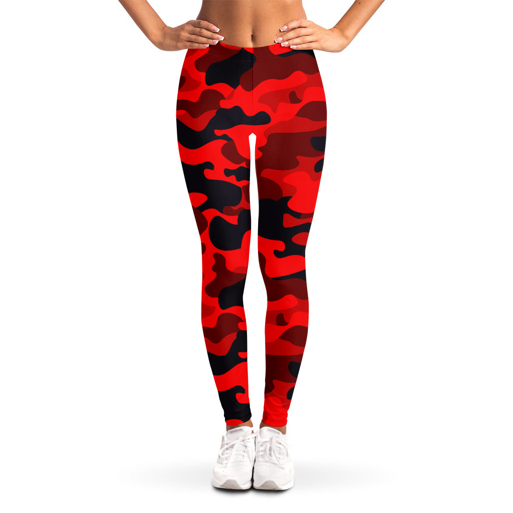 Red And Black Camouflage Print Women's Leggings
