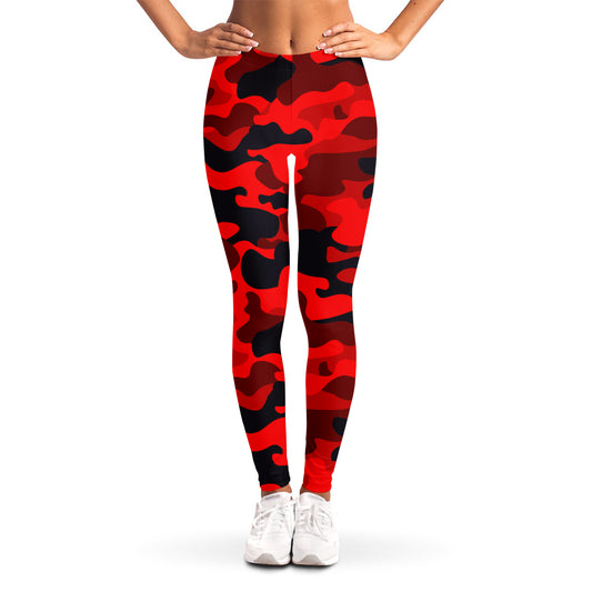 Red And Black Camouflage Print Women's Leggings