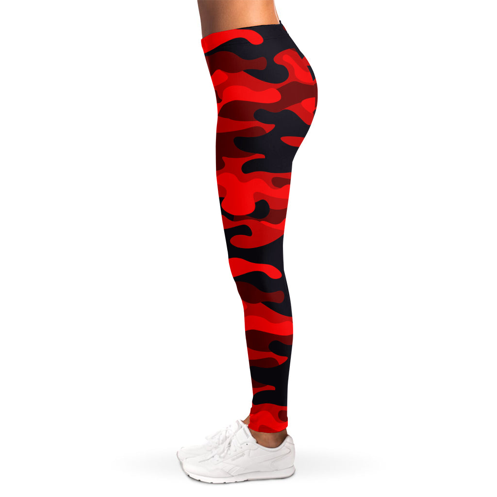 Red And Black Camouflage Print Women's Leggings