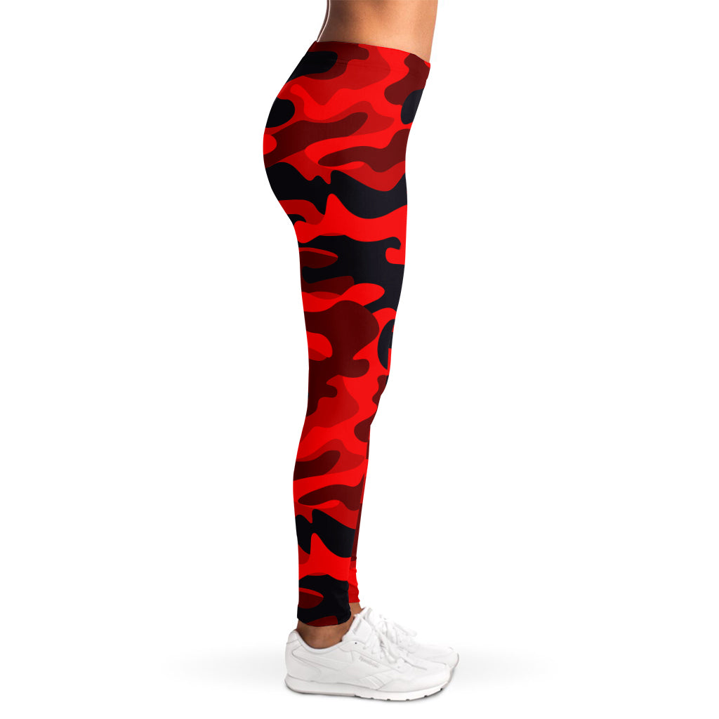 Red And Black Camouflage Print Women's Leggings