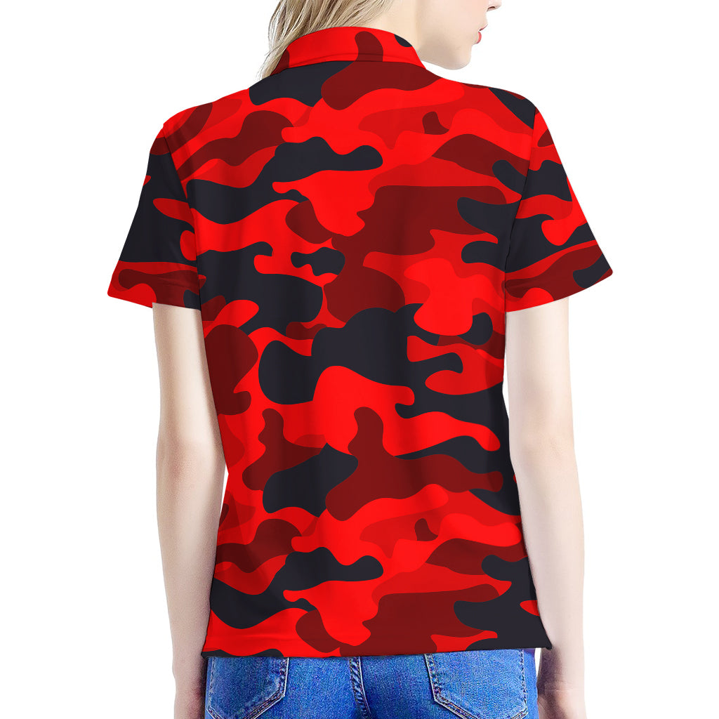 Red And Black Camouflage Print Women's Polo Shirt
