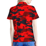 Red And Black Camouflage Print Women's Polo Shirt