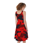 Red And Black Camouflage Print Women's Sleeveless Dress