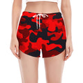 Red And Black Camouflage Print Women's Split Running Shorts