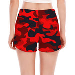 Red And Black Camouflage Print Women's Split Running Shorts