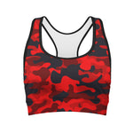 Red And Black Camouflage Print Women's Sports Bra