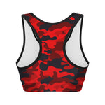 Red And Black Camouflage Print Women's Sports Bra