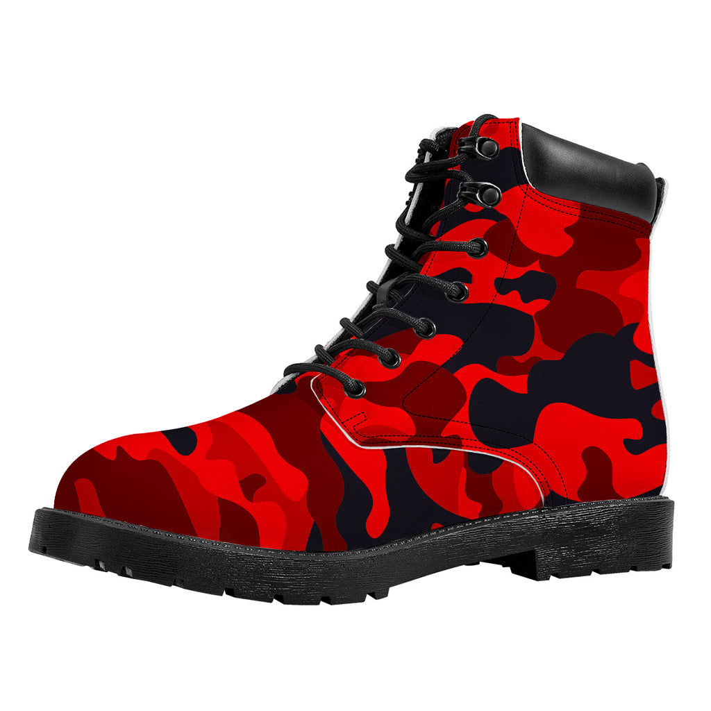 Red And Black Camouflage Print Work Boots