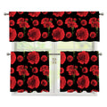 Red And Black Carnation Pattern Print 3 Piece Kitchen Curtains