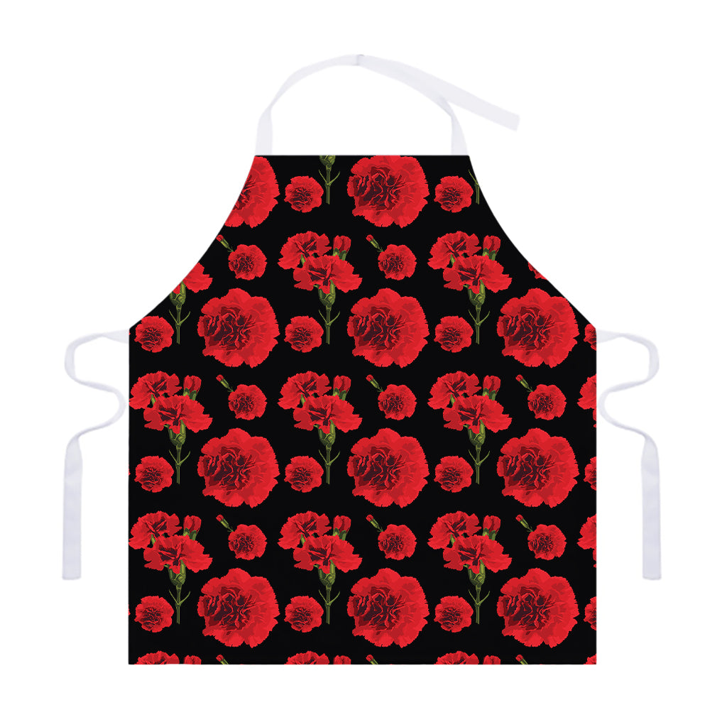Red And Black Carnation Pattern Print Adjustable Apron