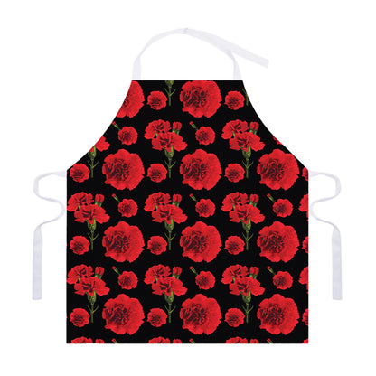 Red And Black Carnation Pattern Print Adjustable Apron