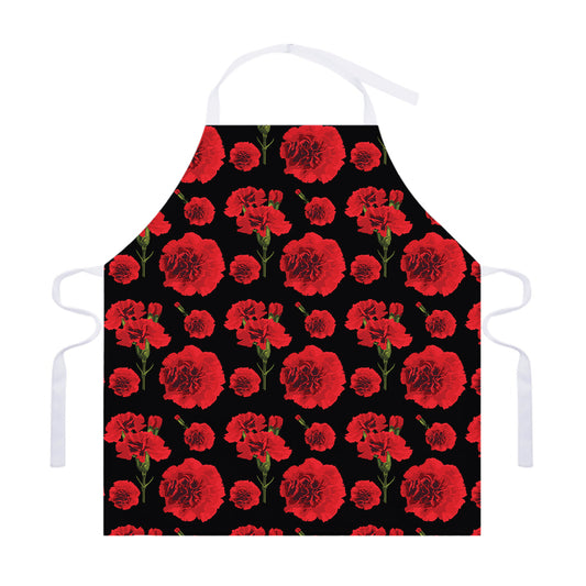 Red And Black Carnation Pattern Print Adjustable Apron
